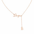 Custom Script Name & Initial Y-Lariat Necklace – Personalized Lariat Nameplate with Drop Alphabet Letter