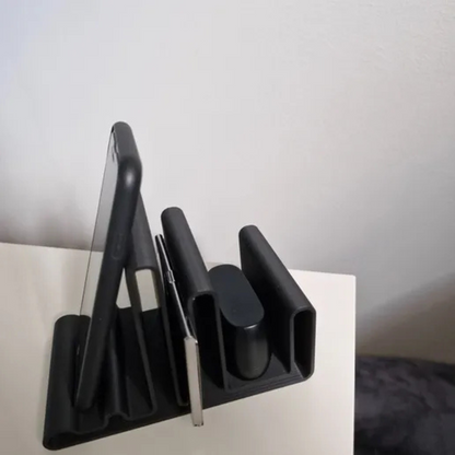 Moskai 3D Black Desk Organizer – Modern Sleek Mobile Holder with Pen & Card Stand
