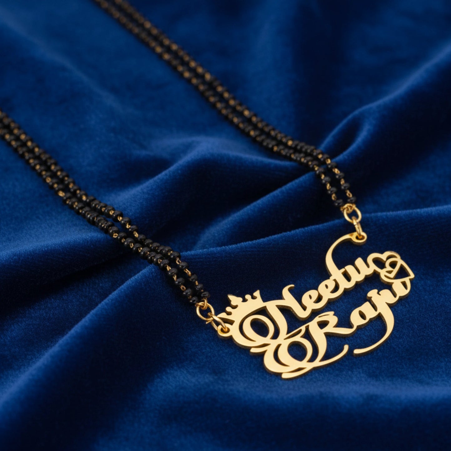 Personalized Crown & Heart Couple Name Mangalsutra – Gold Plated Double Name Pendant
