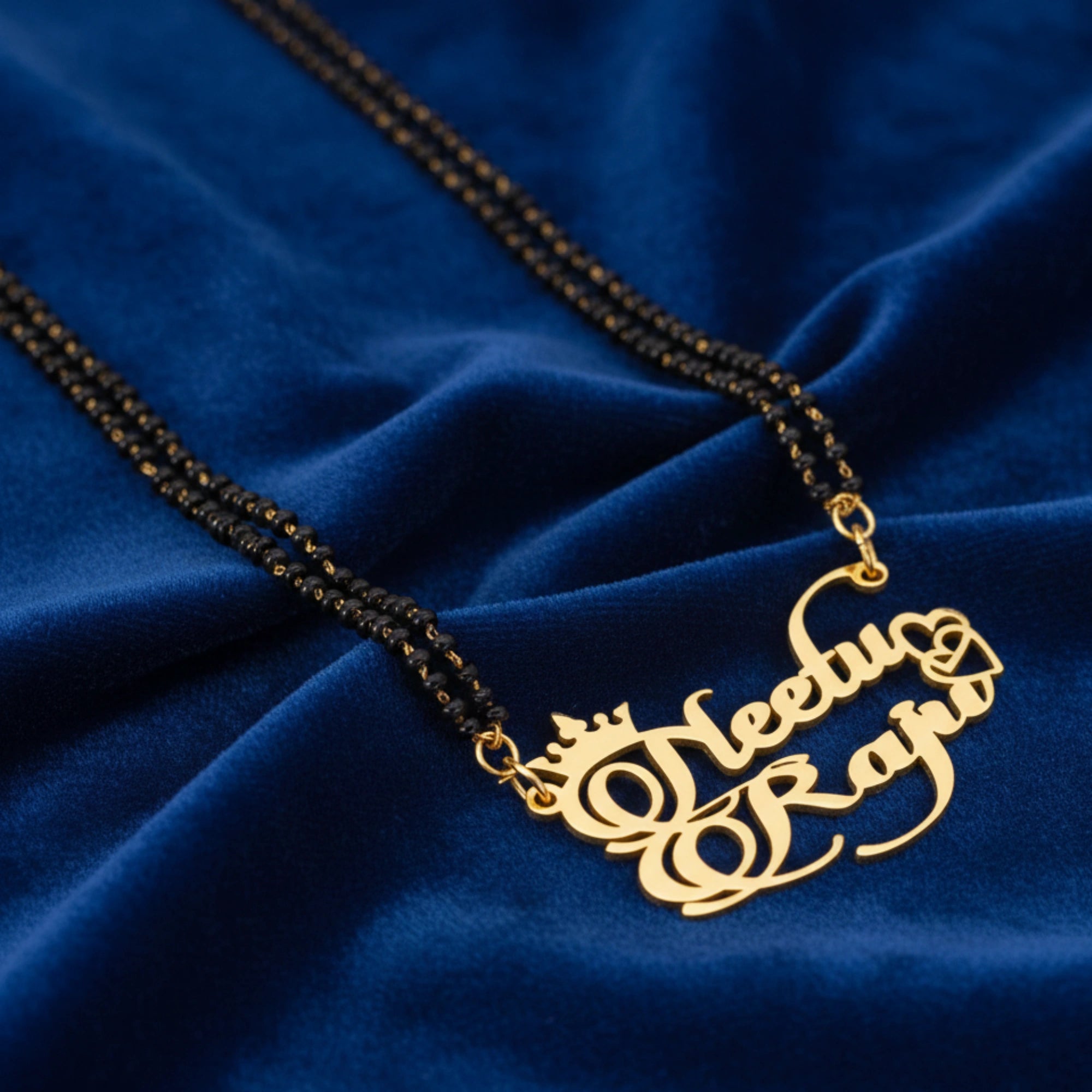 Personalized Crown & Heart Couple Name Mangalsutra – Gold Plated Double Name Pendant