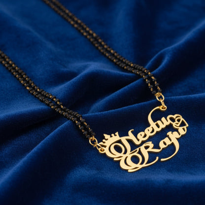 Personalized Crown & Heart Couple Name Mangalsutra – Gold Plated Double Name Pendant