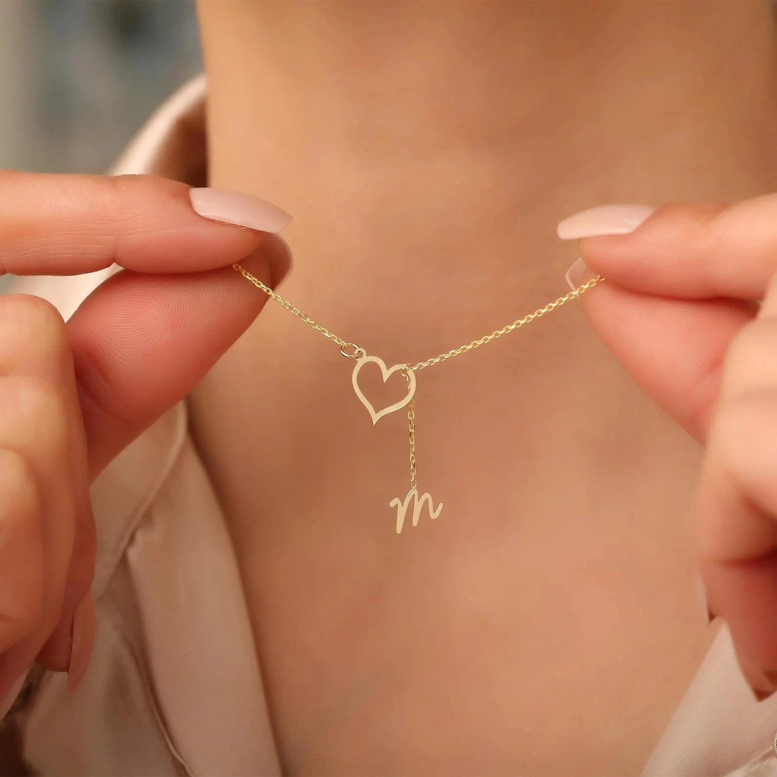 Custom Heart Initial Y-Necklace - Custom Lariat Drop Letter Pendant for Women