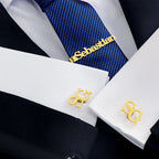 Custom Personalized Initial Cufflinks & Full Name Tie Pin Set - Brass Accessory Combo - Unique Groom, Father & Corporate Gift Set
