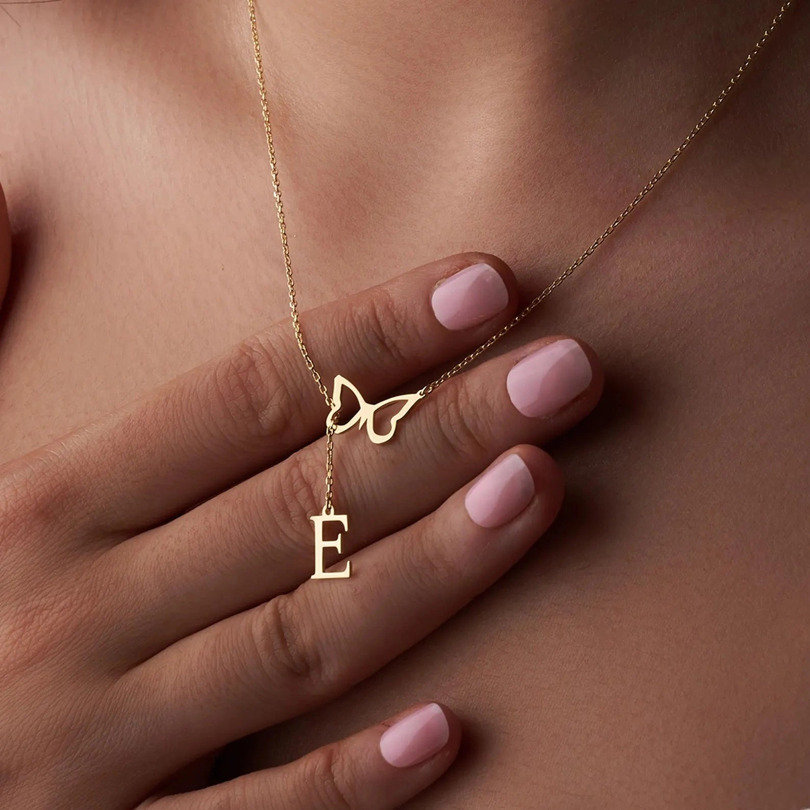 Personalized Butterfly Initial Name Y-Necklace - Custom Drop Alphabet Pendant for Women & Girls