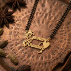 Personalized Double Name Crown Mangalsutra - Custom Couple Name Jewelry with Heart