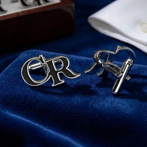 Personalised Initial Name Cufflinks for Men Black Enamel Custom Initial Cufflinks Stylish Formal Shirt Cuff Links Wedding Groom Gift Premium Monogram Cufflinks Custom Cufflink for Men Formal
