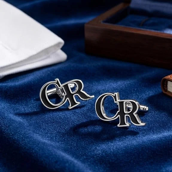 Personalised Initial Name Cufflinks for Men Black Enamel Custom Initial Cufflinks Stylish Formal Shirt Cuff Links Wedding Groom Gift Premium Monogram Cufflinks Custom Cufflink for Men Formal