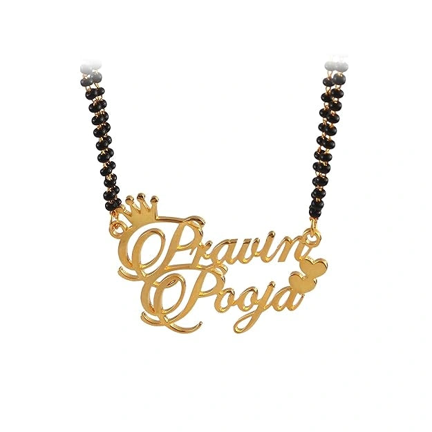 Personalized Crown & Heart Couple Name Mangalsutra – Gold Plated Double Name Pendant