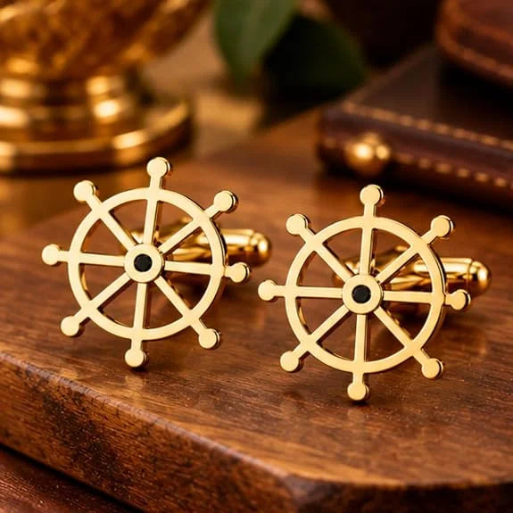 Ship Wheel Cufflinks for Men, Silver Nautical Cufflinks in Brass, Anchor Helm Steering Wheel Design, Classic Maritime Shirt Cuff Links for Wedding, Business, Office & Formal Wear