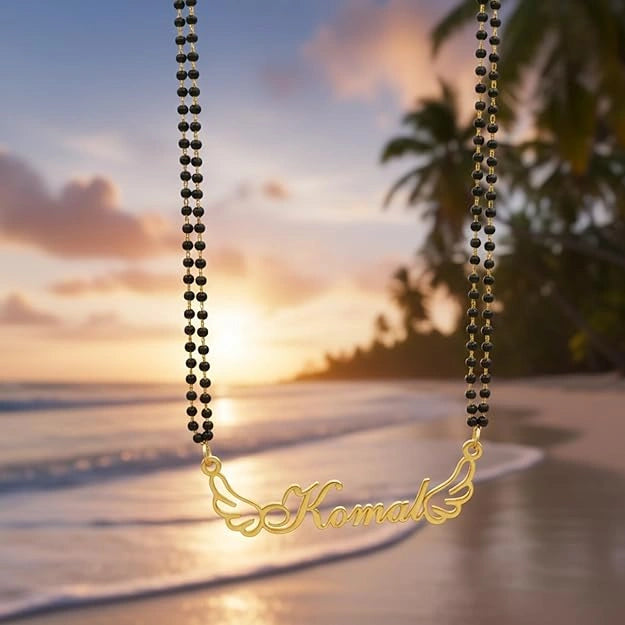 Personalized Wings Name Mangalsutra – Custom Gold Plated Nameplate Necklace