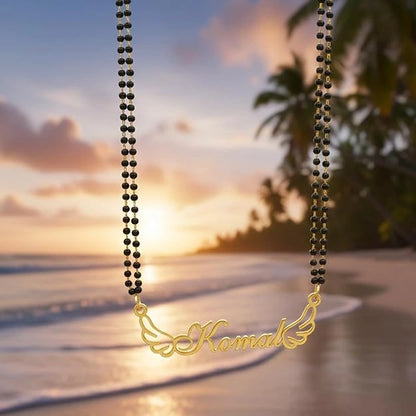 Personalized Wings Name Mangalsutra – Custom Gold Plated Nameplate Necklace