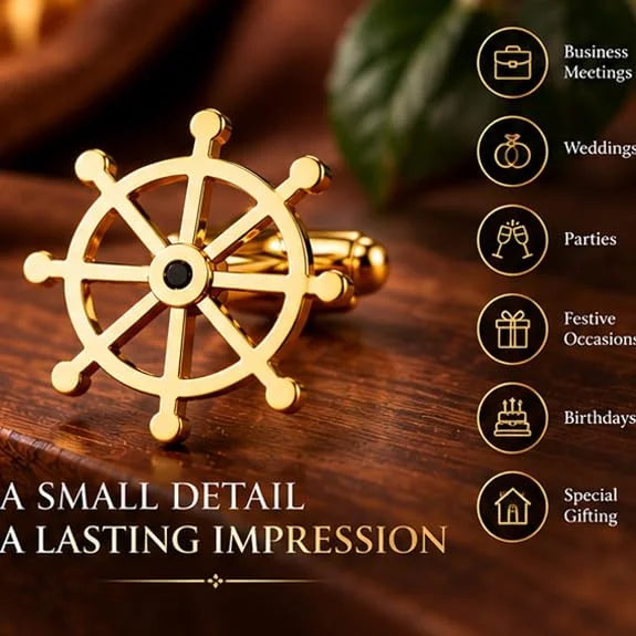 Ship Wheel Cufflinks for Men, Silver Nautical Cufflinks in Brass, Anchor Helm Steering Wheel Design, Classic Maritime Shirt Cuff Links for Wedding, Business, Office & Formal Wear
