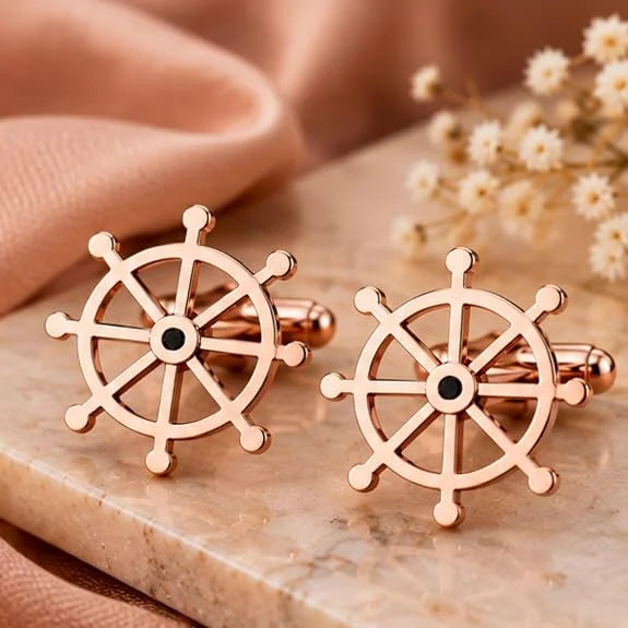 Ship Wheel Cufflinks for Men, Silver Nautical Cufflinks in Brass, Anchor Helm Steering Wheel Design, Classic Maritime Shirt Cuff Links for Wedding, Business, Office & Formal Wear