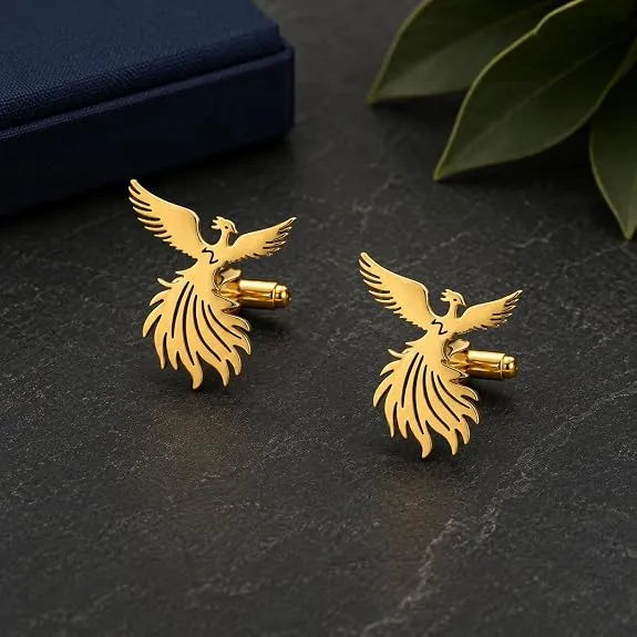 Phoenix Bird Cufflinks for Men | Premium Gold Finish Phoenix Design Cuff Links | Luxury Formal Shirt Accessories for Suit, Blazer, Tuxedo, Wedding & Office Wear
