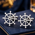 Ship Wheel Cufflinks for Men, Silver Nautical Cufflinks in Brass, Anchor Helm Steering Wheel Design, Classic Maritime Shirt Cuff Links for Wedding, Business, Office & Formal Wear