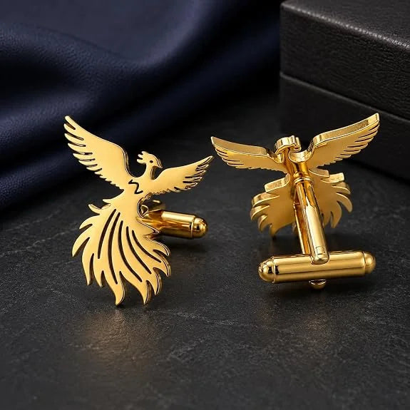 Phoenix Bird Cufflinks for Men | Premium Gold Finish Phoenix Design Cuff Links | Luxury Formal Shirt Accessories for Suit, Blazer, Tuxedo, Wedding & Office Wear