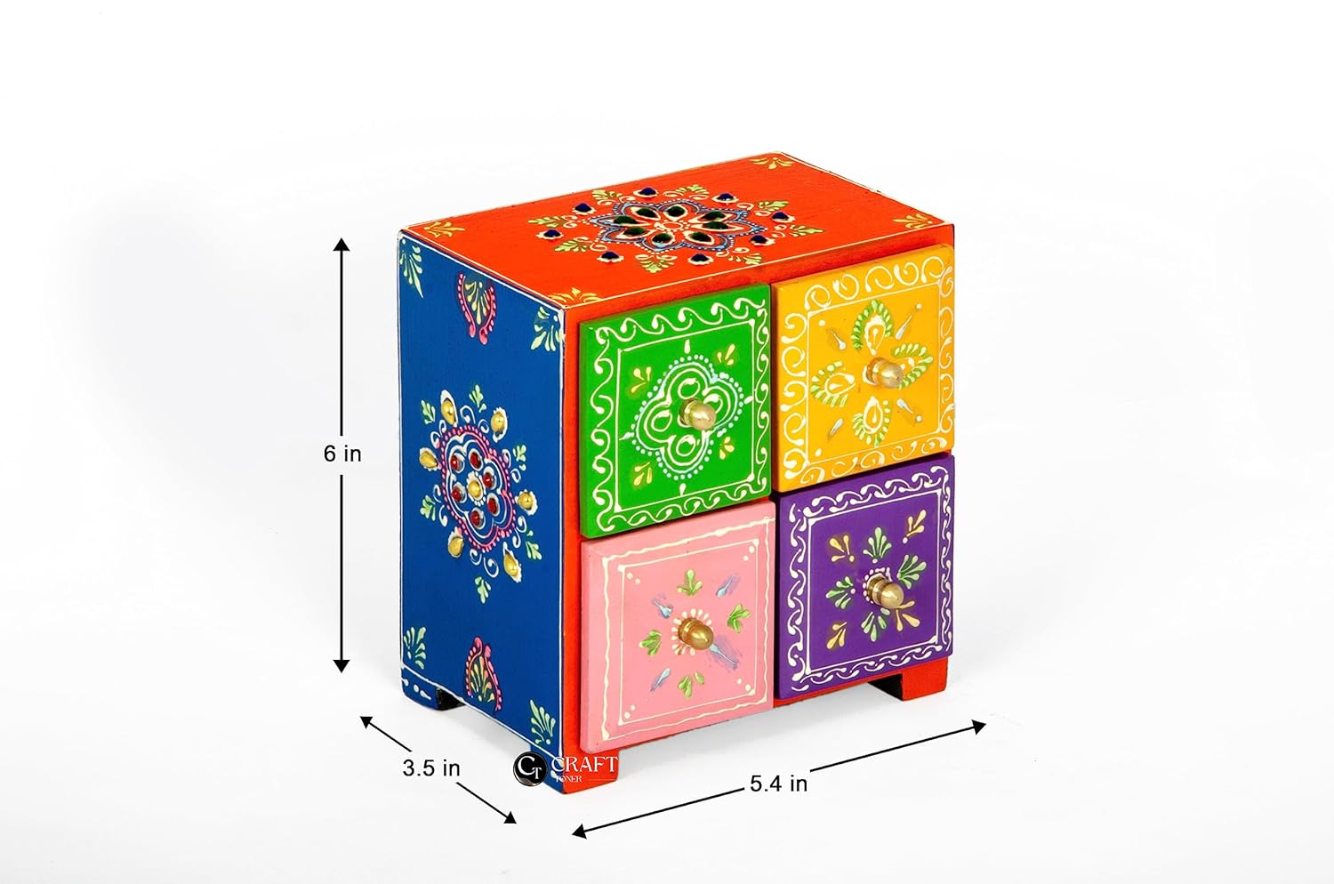 Mosaki Hand-Painted 4 Drawer Decorative Box With Assorted Colors