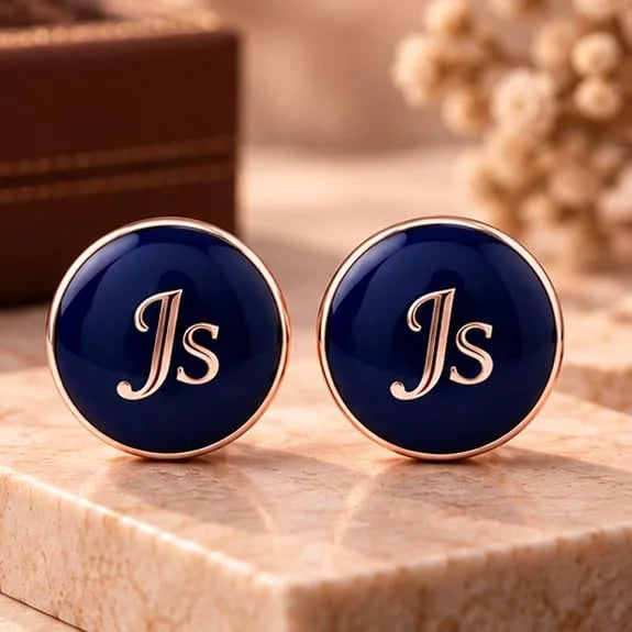 Personalised Cufflinks for Men | Custom Name & Initial Engraved Cufflinks | Navy Blue Round Design with Silver-Tone Finish | Formal Wear Accessories for Wedding, Groom & Special Occasions | Gift Ready