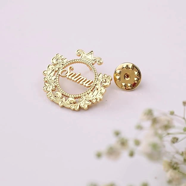 Personalised Deep Engraving Name Brooch Gold Plated Custom Name Pin Formal Badge