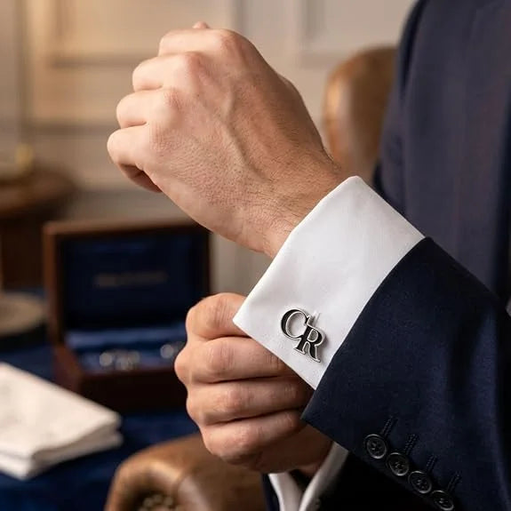 Personalised Initial Name Cufflinks for Men Black Enamel Custom Initial Cufflinks Stylish Formal Shirt Cuff Links Wedding Groom Gift Premium Monogram Cufflinks Custom Cufflink for Men Formal