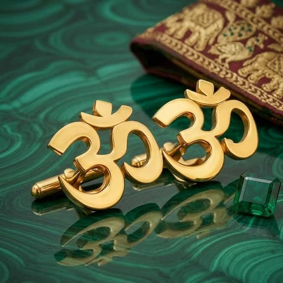 Om Cufflinks for Men Formal Shirts | Personalized Customised Custom Cufflink for Men | Gold Plated Om Symbol Name Cufflinks | Spiritual Designer Wedding, Office Wear & Gift Cufflinks