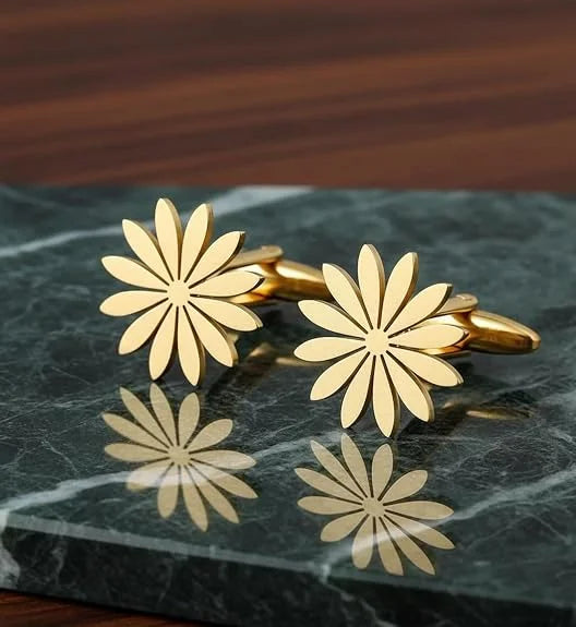 Elegant Daisy Design Cufflinks for Men | Brass Flower Cuff Links | Premium Shirt Cufflinks for Formal Wear | Wedding Party Office Gift for Men Husband