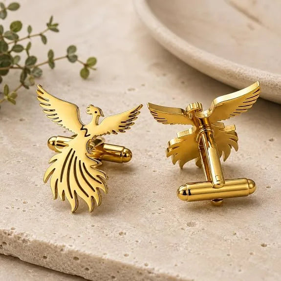Phoenix Bird Cufflinks for Men | Premium Gold Finish Phoenix Design Cuff Links | Luxury Formal Shirt Accessories for Suit, Blazer, Tuxedo, Wedding & Office Wear