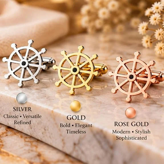 Ship Wheel Cufflinks for Men, Silver Nautical Cufflinks in Brass, Anchor Helm Steering Wheel Design, Classic Maritime Shirt Cuff Links for Wedding, Business, Office & Formal Wear