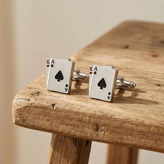 Aces Playing Card Design Cufflinks for Men Formal Shirt | Ace of Spades & King of Hearts Gold Finish Poker Cufflinks | Casino Theme Luxury Designer Cufflinks for Business Suit, Tuxedo, Wedding, Office Wear, Gift for Men