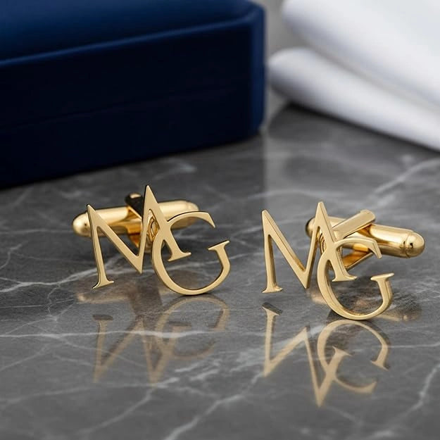 Custom Monogram Cufflinks, Gold Initial Cufflinks, Personalized Alphabet Cufflinks