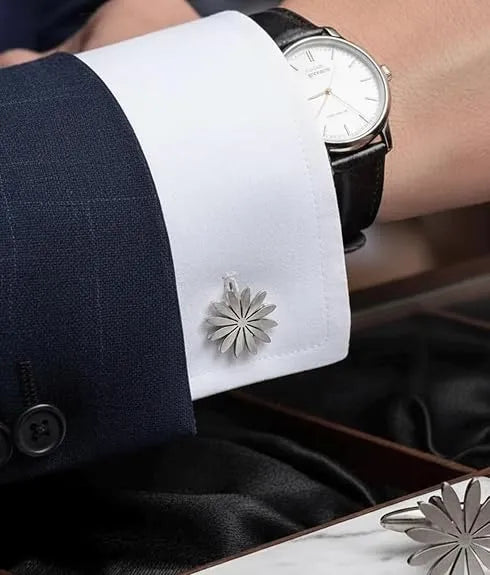 Elegant Daisy Design Cufflinks for Men | Brass Flower Cuff Links | Premium Shirt Cufflinks for Formal Wear | Wedding Party Office Gift for Men Husband