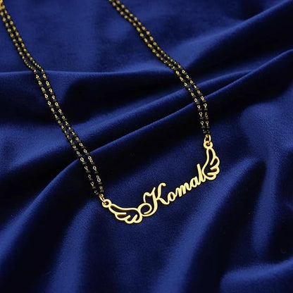 Personalized Wings Name Mangalsutra – Custom Gold Plated Nameplate Necklace