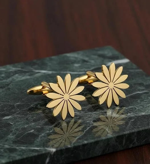 Elegant Daisy Design Cufflinks for Men | Brass Flower Cuff Links | Premium Shirt Cufflinks for Formal Wear | Wedding Party Office Gift for Men Husband