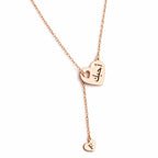 Custom Arabic Name & Initial Double Heart Y-Lariat Necklace – Personalized Arabic Script Pendant with Dainty Initial Drop