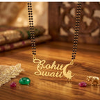 Custom Double Name Moon Mangalsutra - Custom Couple Name Jewelry with Moon & Couple Motif