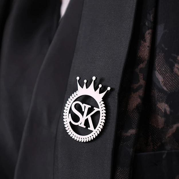 Personalised Initial Crown Brooch Pin – Custom Letter Name Royal Badge for Men & Women