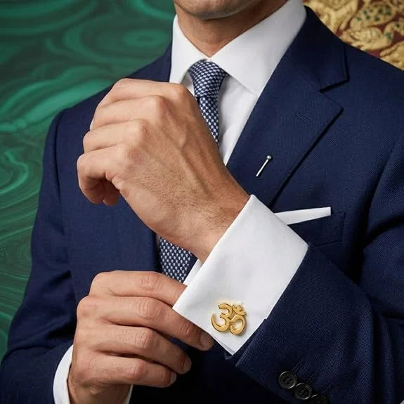 Om Cufflinks for Men Formal Shirts | Personalized Customised Custom Cufflink for Men | Gold Plated Om Symbol Name Cufflinks | Spiritual Designer Wedding, Office Wear & Gift Cufflinks