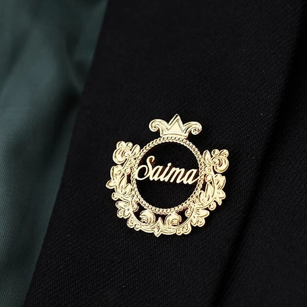 Personalised Deep Engraving Name Brooch Gold Plated Custom Name Pin Formal Badge