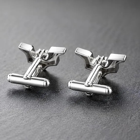 Men's Bat Wing Design Brooch and Cufflinks Set, Black & Silver Tone Lapel Pin with Matching Shirt Cuff Links, Novelty Formal Accessories for Suit, Blazer, Tuxedo, Wedding, Party & Office Wear