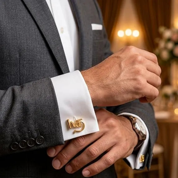 Personalised Name Cufflinks for Men Gold Finish Hindi Englsih Name Design | Custom Name Cufflinks for Man Formal Shirt | Stylish Wedding Cufflinks Groom Gift | Luxury Designer Alphabet Cufflinks for Men