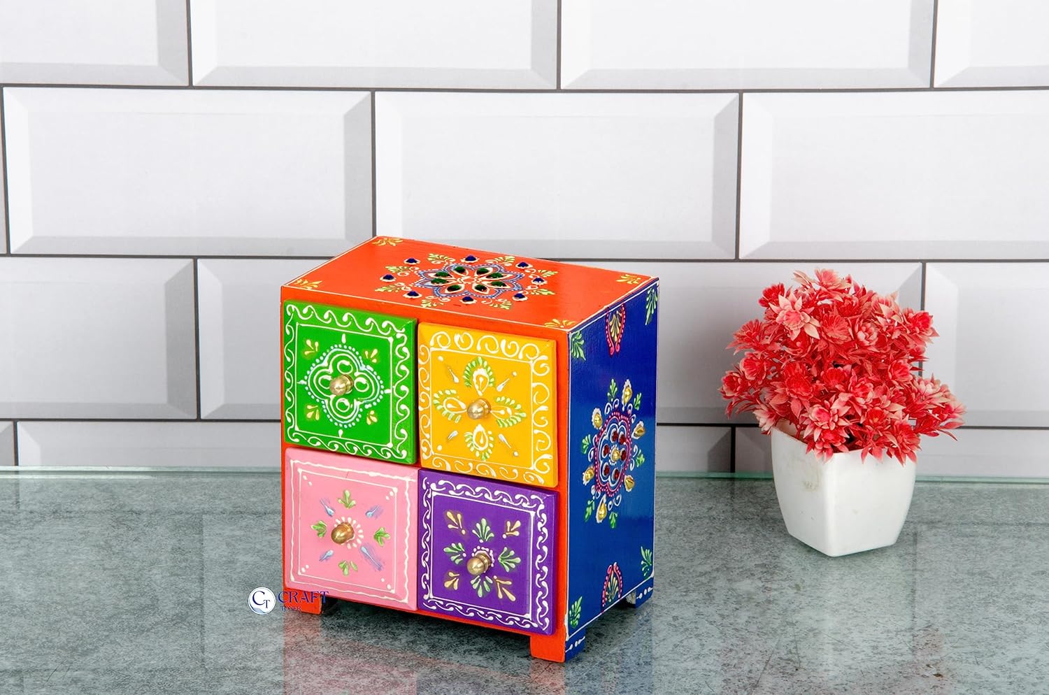 Mosaki Hand-Painted 4 Drawer Decorative Box With Assorted Colors