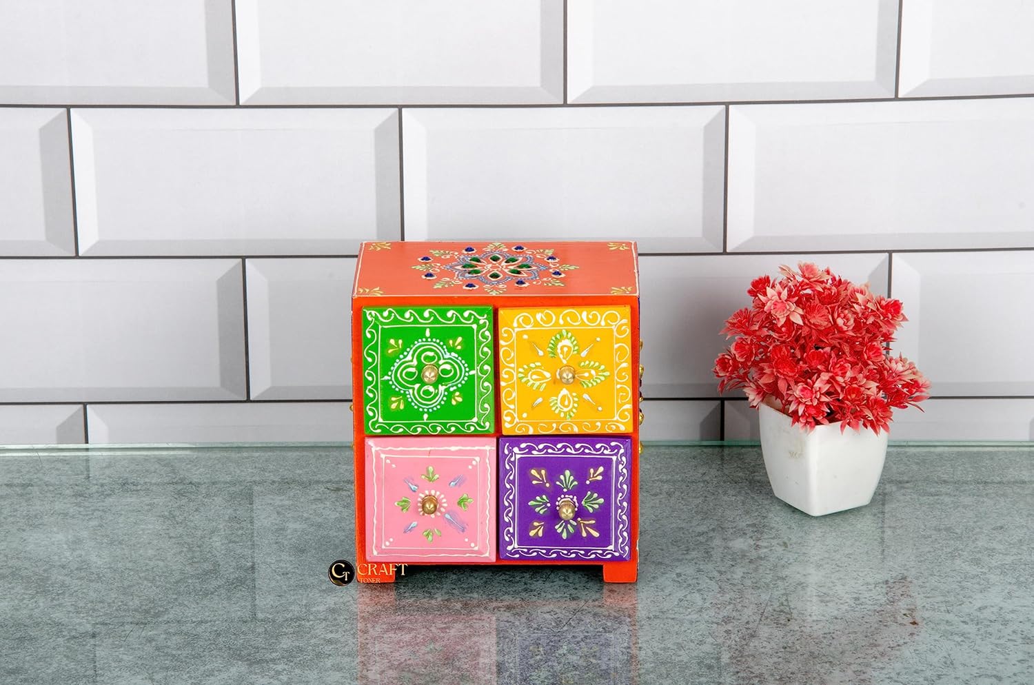 Mosaki Hand-Painted 4 Drawer Decorative Box With Assorted Colors