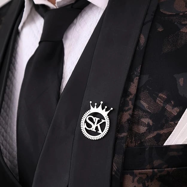 Personalised Initial Crown Brooch Pin – Custom Letter Name Royal Badge for Men & Women