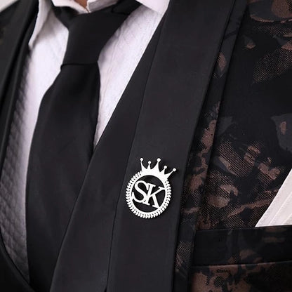 Personalised Initial Crown Brooch Pin – Custom Letter Name Royal Badge for Men & Women