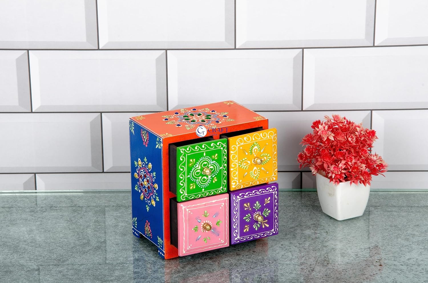 Mosaki Hand-Painted 4 Drawer Decorative Box With Assorted Colors