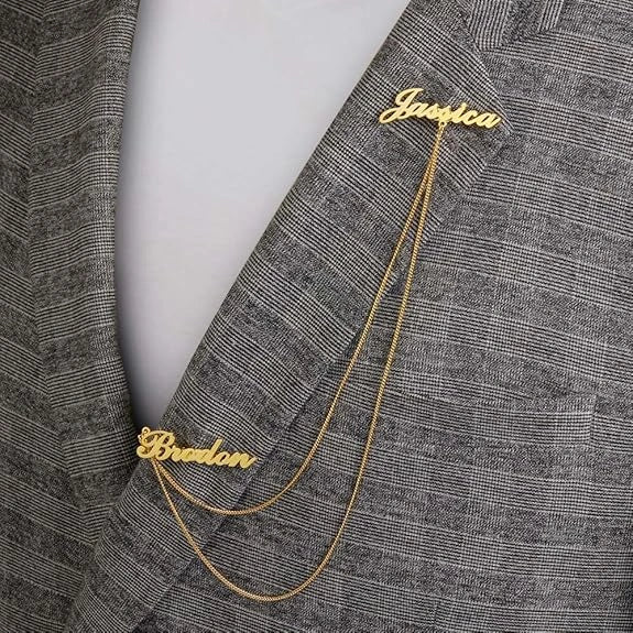 Personalized Double Name Brooch with Gold Chain | Custom Name Lapel Pin for Men & Women | Stylish Gold Plated Coat Brooch for Blazer, Suit & Wedding