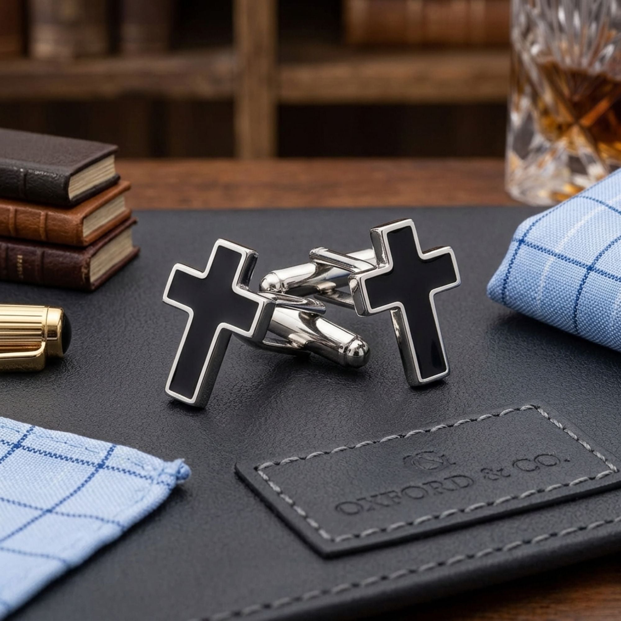 Luxury Men’s Black Cross Cufflinks - Religious Faith Suit Studs in Premium Brass- Christian Wedding & Professional Office Accessory Gift