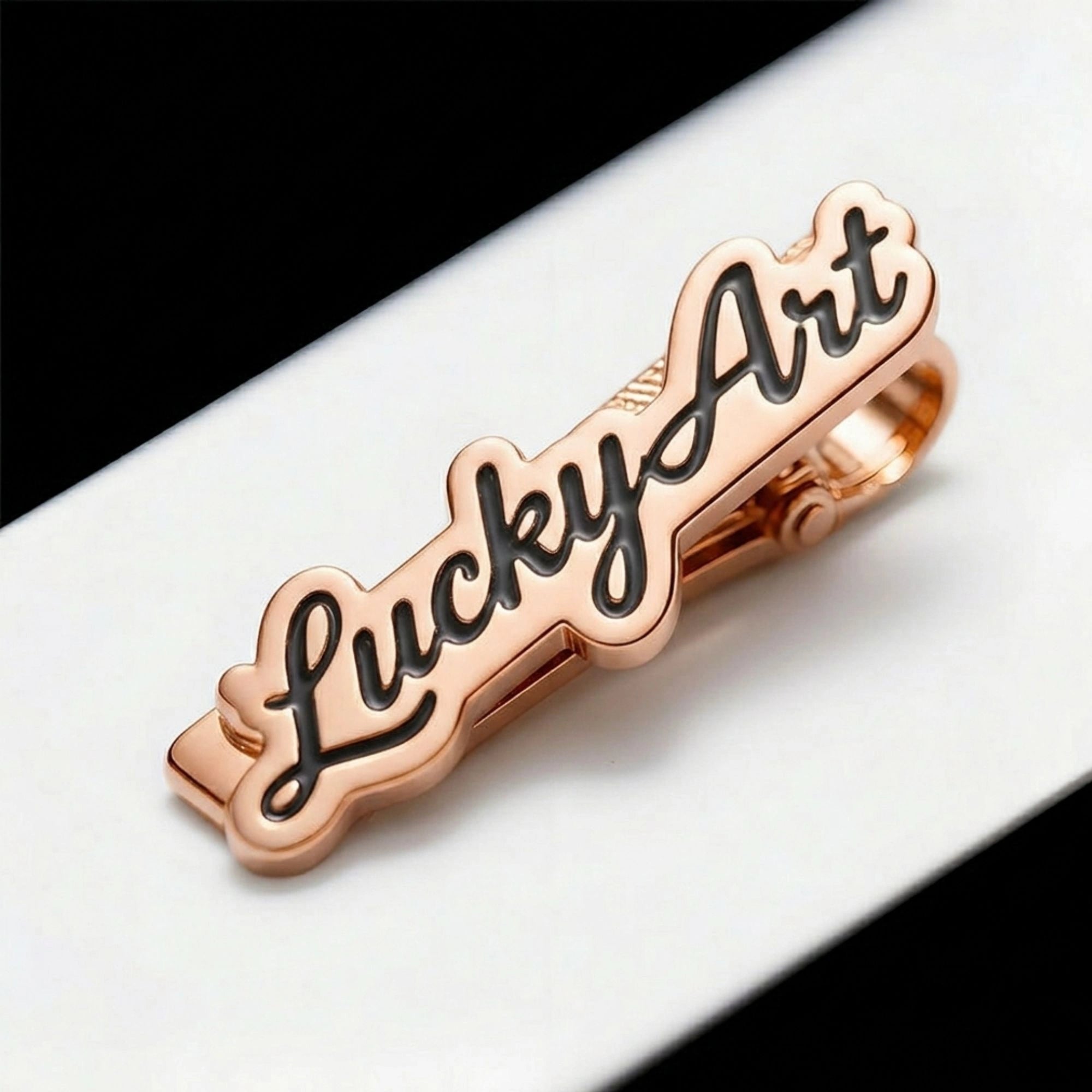 Customized Name Engraved Tie Pin with Black Inlay for Men
