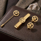 Custom Round Initial Cufflinks, Tie Clip & Lapel Pin Combo - Personalized Brass Men’s Accessory Set