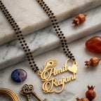 Personalized Couple Name Peacock Feather Mangalsutra - Custom Couple Name Jewelry with Mor Pankh & Heart